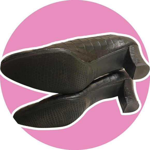 STUART WEITZMAN Black Croc 80s Vintage Leather Heel Pumps Women Size 9.5 AA - Picture 7 of 13